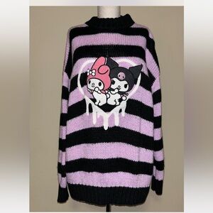 Forever 21 Black and Purple Striped Sweater with Character Design